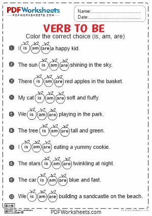 Color the Correct Choice PDF Worksheet (is am are) 1 Color the Correct Choice PDF Worksheet (is am are)