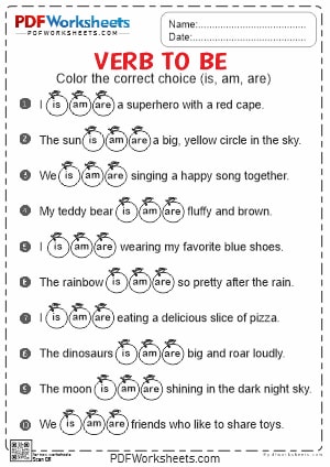 Color the Correct Verb Choice PDF Worksheet