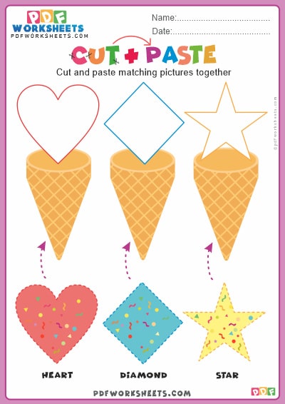 Cut Shapes and Place on Ice-cream Cones PDF Worksheet