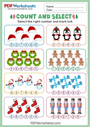 Count and Select Number Christmas PDF Worksheet