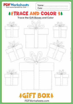 Trace and Color Christmas Gift Box PDF Worksheet [FREE]
