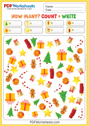 How Many Count & Write PDF Christmas Worksheet