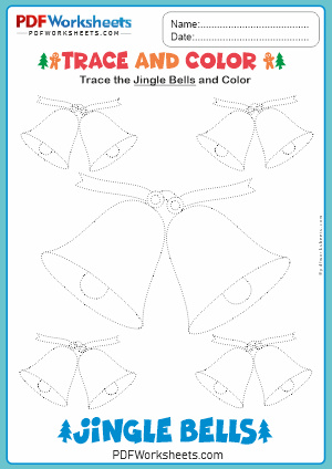 Trace and Color Christmas Jingle Bells PDF Worksheet