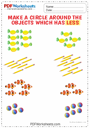 Count and Circle the Fewer Objects PDF Worksheets