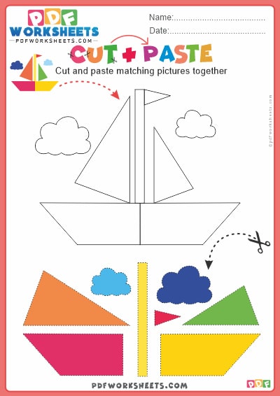 Cut Shapes and Design Boat PDF Worksheet