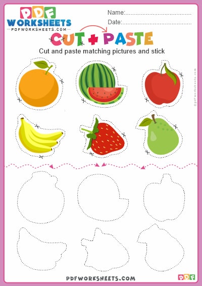 Cut And Paste Fruits Matching Pdf Worksheet Download