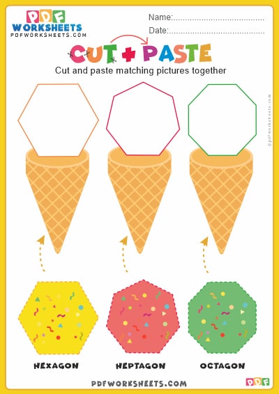 Shapes on Ice-cream Cones Cut Paste PDF Worksheet