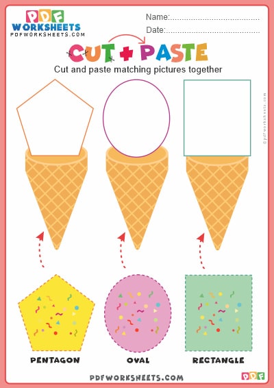 Cut Shapes Stick on Ice-cream Cones PDF Worksheet