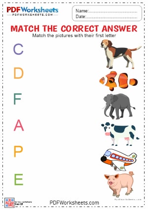 Match the Photo with the First Letter PDF Worksheet