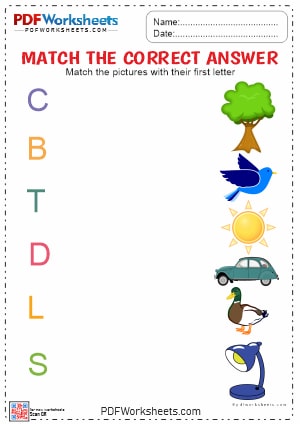 Match the First Letter with Picture PDF Worksheet