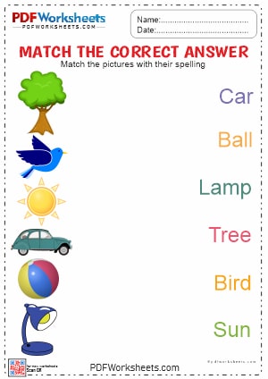 Printable Match the Correct Spelling PDF Worksheet
