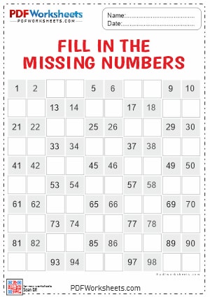 Fill the Missing Numbers PDF Worksheet