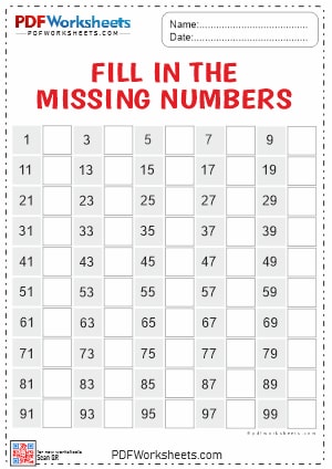 Fill in the Missing Even Numbers PDF Worksheet