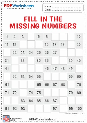 Write the Missing Numbers PDF Worksheets [Download]