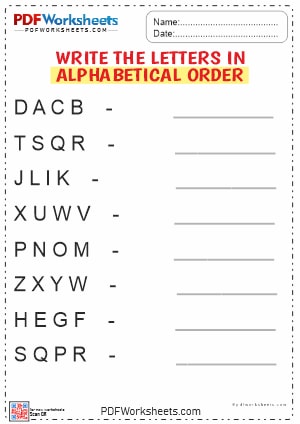 Printable Write Alphabetical Order PDF Worksheet