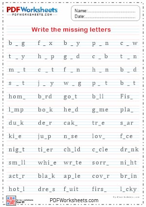 Printable Fill in the Blank Words PDF Worksheet