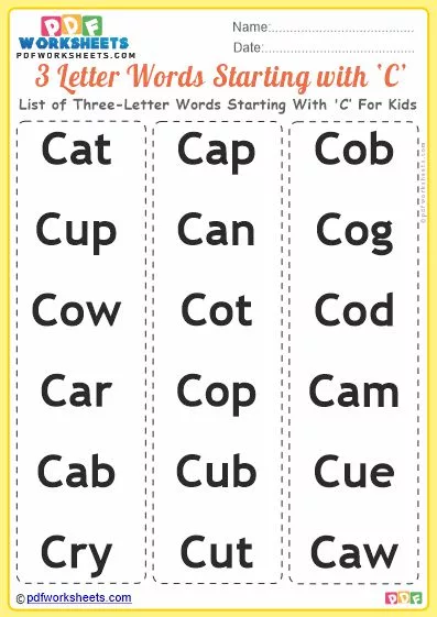 Good Words Starting With Letter 'C' PDF Worksheets [FREE]