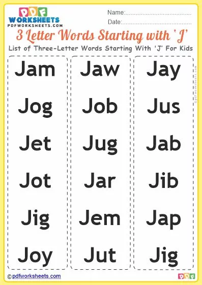 Good Words Starting With Letter 'J' PDF Worksheets [FREE]