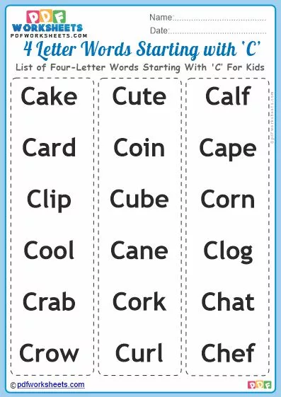 Good Words Starting With Letter 'C' PDF Worksheets [FREE]