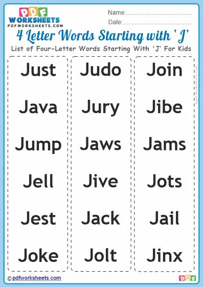 Good Words Starting With Letter 'J' PDF Worksheets [FREE]