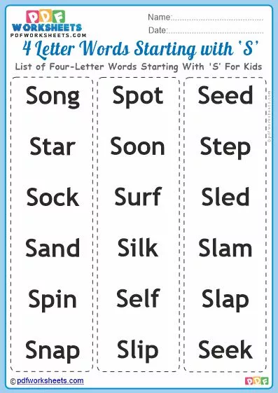 Good Words Starting With Letter 'S' PDF Worksheets [FREE]