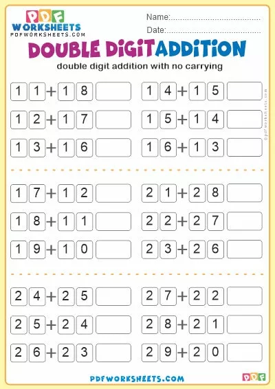Double Digit Addition PDF Worksheet [No Carrying] (11)
