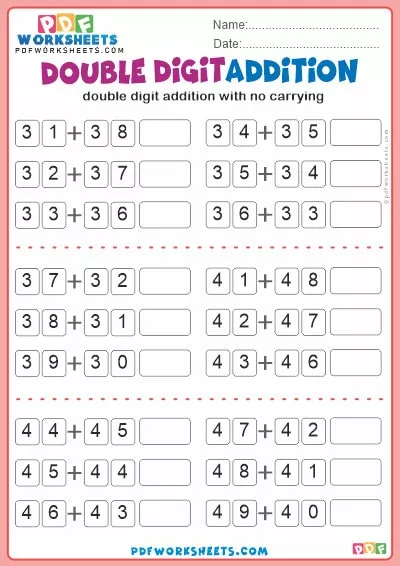 Double Digit Addition PDF Worksheet [No Carrying] (12)