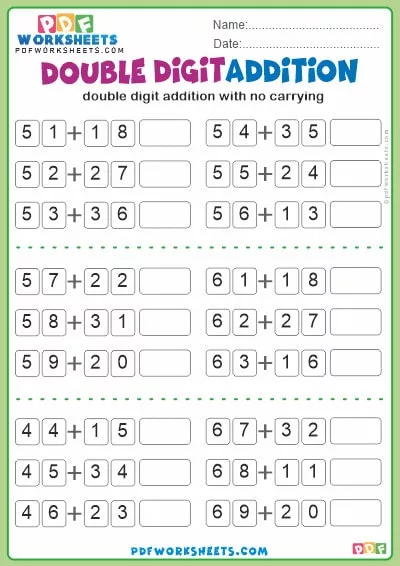 Double Digit Addition PDF Worksheet [No Carrying] (13)