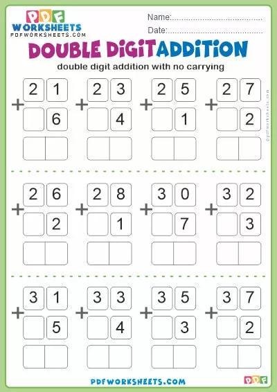 Double Digit Addition PDF Worksheet [No Carrying] (2)