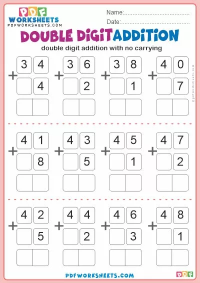 Double Digit Addition PDF Worksheets No Carrying Double Digit Addition PDF Worksheets No Carrying