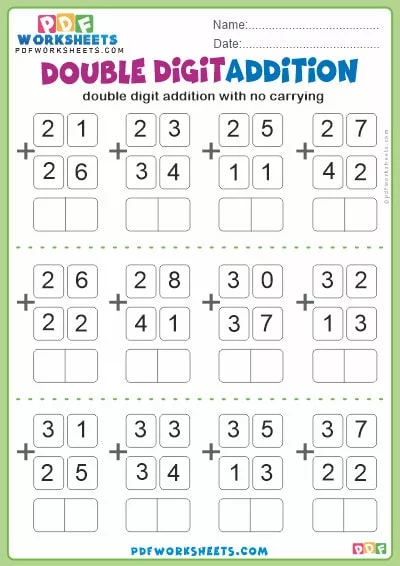 Double Digit Addition PDF Worksheet [No Carrying] (6)