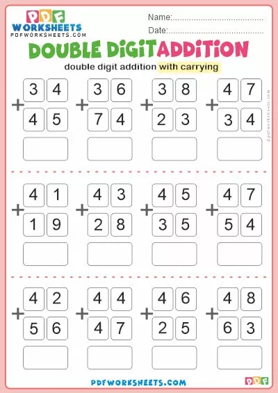 Double Digit Addition PDF Worksheet [With Carrying] (10)