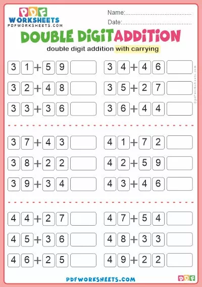 Double Digit Addition PDF Worksheet [With Carrying] (12)