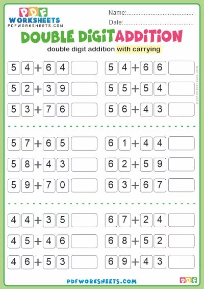 Double Digit Addition PDF Worksheet [With Carrying] (13)