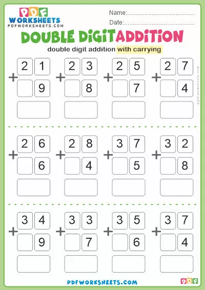 Double Digit Addition PDF Worksheet [With Carrying] (2)