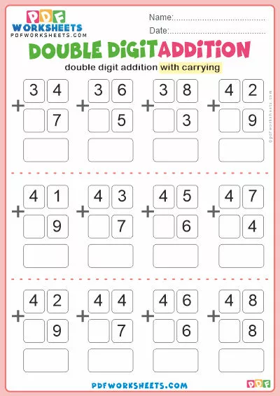 Double Digit Addition PDF Worksheet [With Carrying] (3)