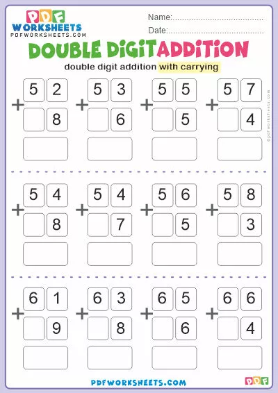 Double Digit Addition PDF Worksheet [With Carrying] (4)