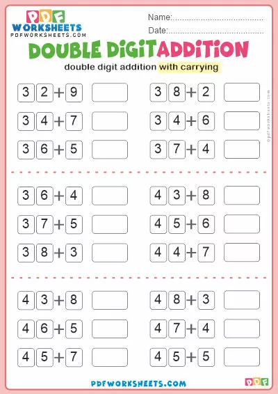 Double Digit Addition PDF Worksheet [With Carrying] (6)