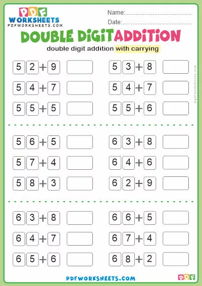 Double Digit Addition PDF Worksheet [With Carrying] (7)