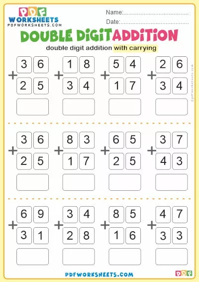 Double Digit Addition PDF Worksheet [With Carrying] (8)