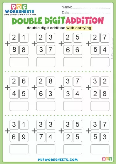 Double Digit Addition PDF Worksheets [With Carrying]