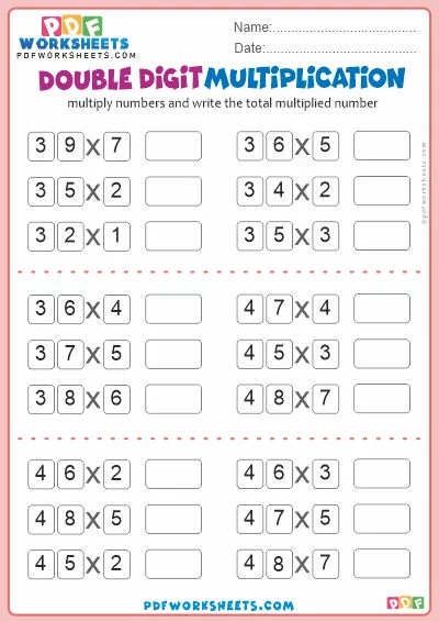 Double Digit Multiplication PDF Worksheet-6 - PDF Worksheets