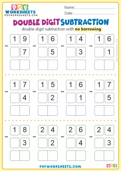 Double Digit Subtraction PDF Worksheet [No Borrowing]-1