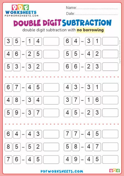 Double Digit Subtraction PDF Worksheet [No Borrowing]-12
