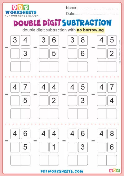 Double Digit Subtraction PDF Worksheet [No Borrowing]-3