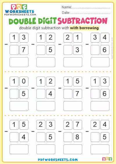 subtraction sums for class 2 with borrowing 3 digit pdf