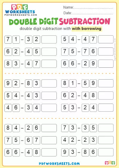 Double Digit Subtraction PDF Worksheet [With Borrowing]-11