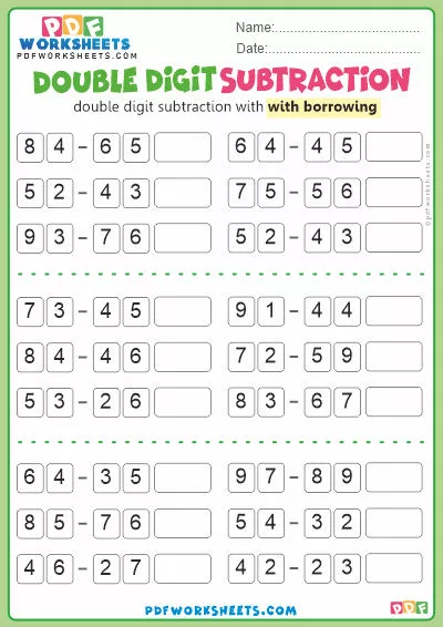 Double Digit Subtraction PDF Worksheet [With Borrowing]-13