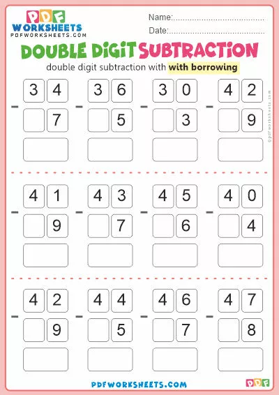 Double Digit Subtraction PDF Worksheet [With Borrowing]-3