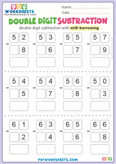 Double Digit Subtraction PDF Worksheet [With Borrowing]-4